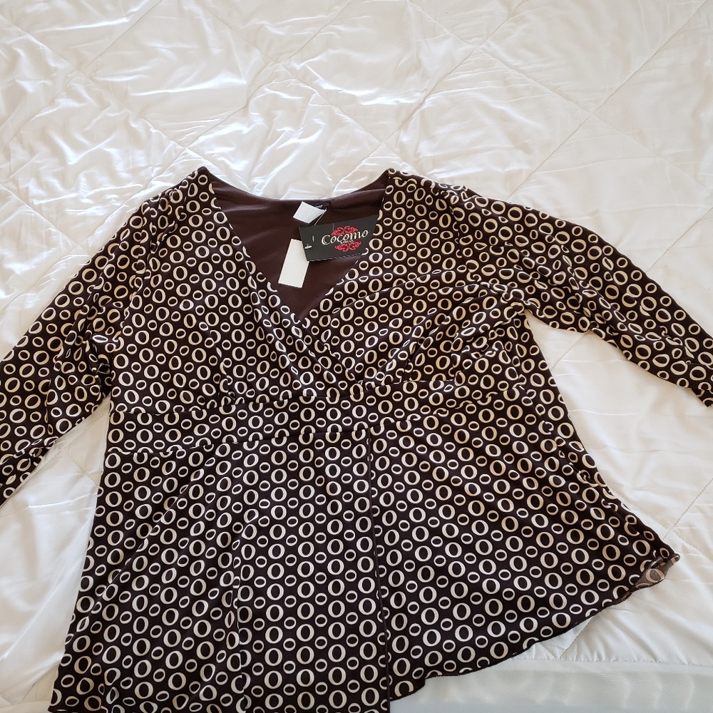 NWT Pullover Blouse - Brown & Cream